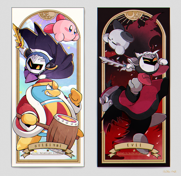 kirby, meta knight, king dedede, dark meta knight, shadow kirby, and 1 more (kirby) drawn by midooka_(o_k_k)