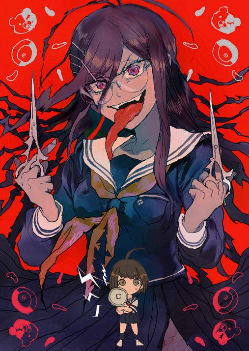 monokuma, fukawa toko, naegi komaru, and genocider shou (danganronpa and 1 more) drawn by yuzumisuzu