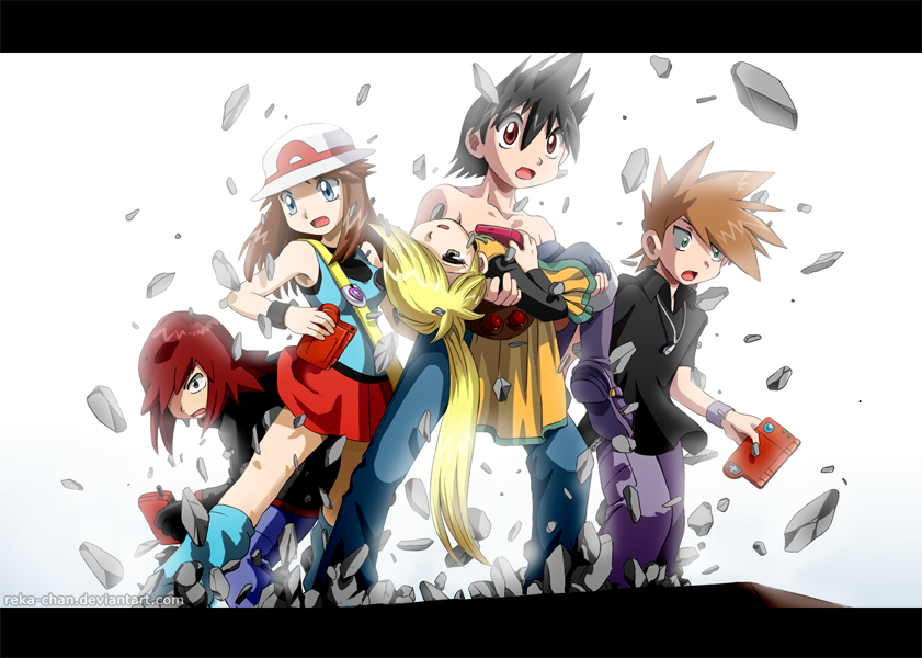 red, blue oak, silver, green, and yellow (pokemon and 1 more) drawn by reka  | Danbooru