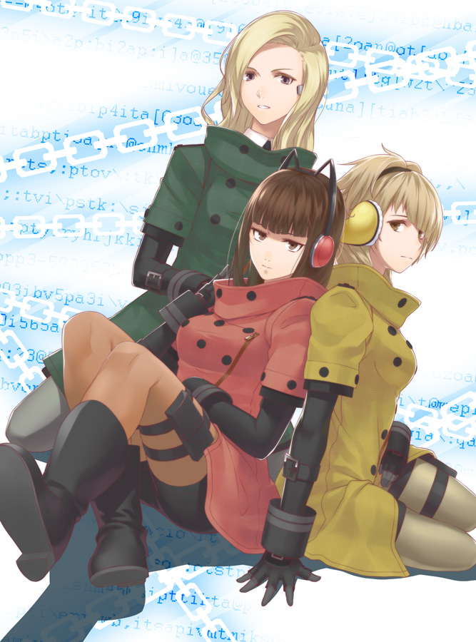 connie, panna, and opti (freedom wars) drawn by juu_ho