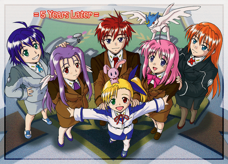 vivio, subaru nakajima, teana lanster, caro ru lushe, erio mondial, and 3 more (lyrical nanoha and 2 more) drawn by ryuhisho
