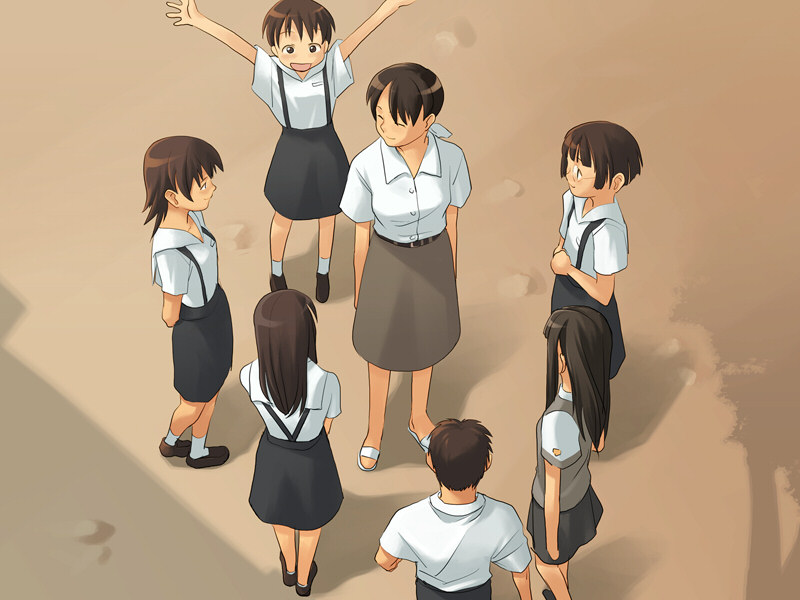 homura yuuka, matsukura ai, yoshino amane, yaguruma fumino, kaida masashi, and 2 more (hate shinaku aoi kono sora no shita de....) drawn by takamichi