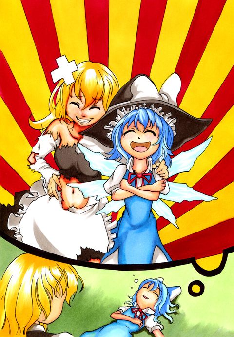 kirisame marisa and cirno (touhou) drawn by okubyou_yuuki