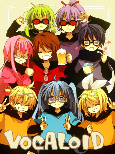 hatsune miku, kagamine rin, kagamine len, megurine luka, kaito, and 3 more (vocaloid) drawn by anzu_(o6v6o)