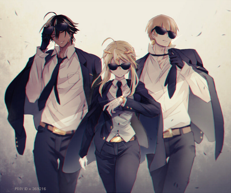 artoria pendragon, gilgamesh, and ozymandias (fate and 3 more) drawn by ankai_(rappelzankai)