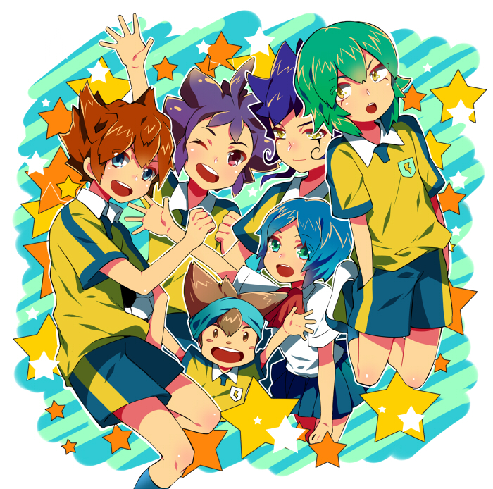 kariya masaki, matsukaze tenma, tsurugi kyousuke, sorano aoi, nishizono shinsuke, and 1 more (inazuma eleven and 1 more) drawn by akishima_kei