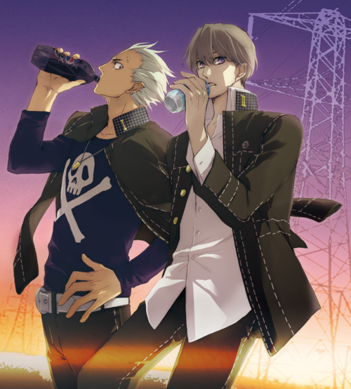 narukami yu and tatsumi kanji (persona and 2 more) drawn by kumoya_yukio