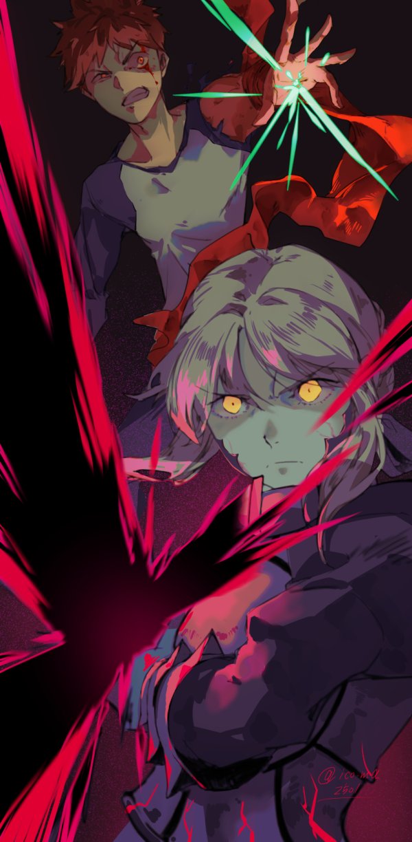 artoria pendragon, emiya shirou, and saber alter (fate and 2 more) drawn by iko_(ico_ma2501)