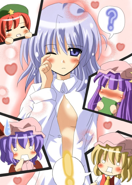 remilia scarlet, flandre scarlet, izayoi sakuya, patchouli knowledge, and hong meiling (touhou) drawn by xe_(execut3r)