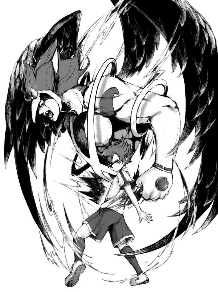 matsukaze tenma and majin pegasus (inazuma eleven and 1 more) drawn by nemutai
