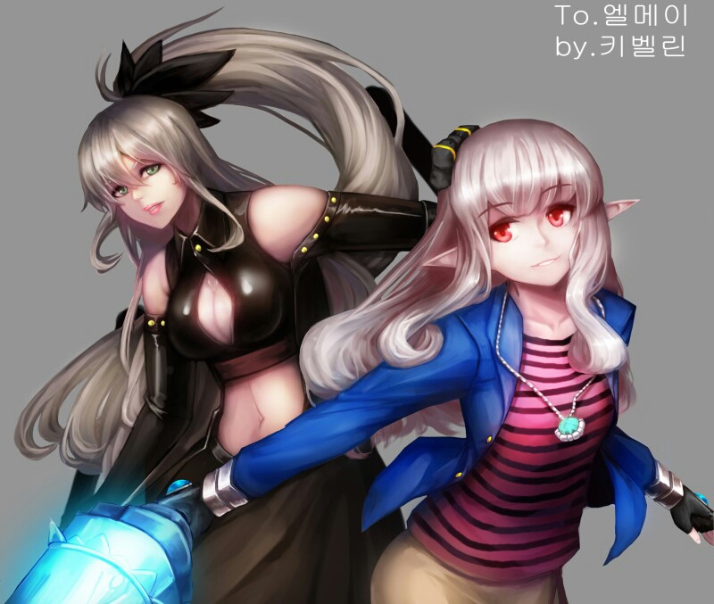 female mage and female fighter (original and 1 more) drawn by kibellin