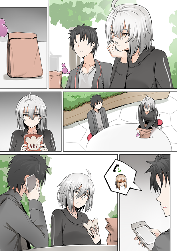 artoria pendragon, fujimaru ritsuka, jeanne d'arc alter, and saber alter (fate and 1 more) drawn by ginhaha
