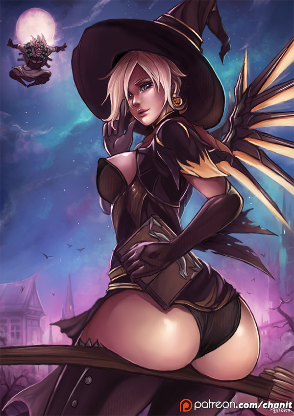 mercy, witch mercy, junkrat, and dr. junkenstein (overwatch and 1 more) drawn by kachima