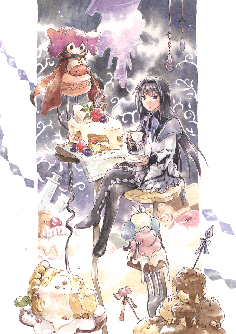 akemi homura and charlotte (mahou shoujo madoka magica) drawn by hoshikuzushi