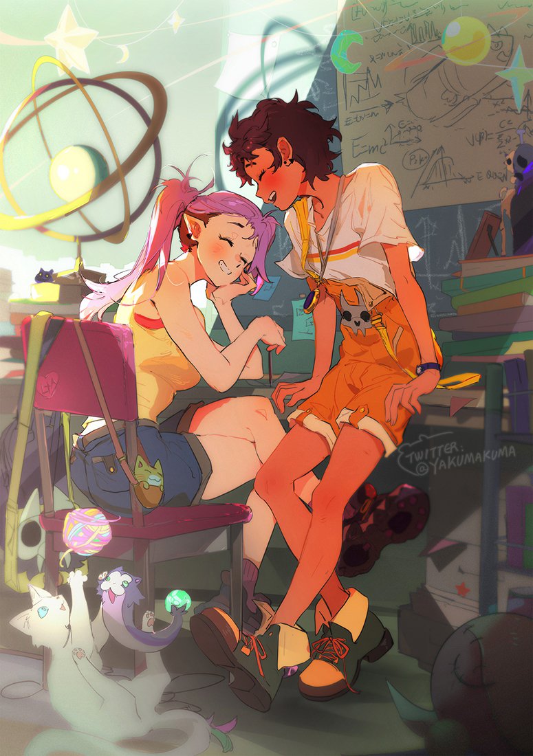 luz noceda, amity blight, ghost, and stringbean (the owl house) drawn by kuma20151225