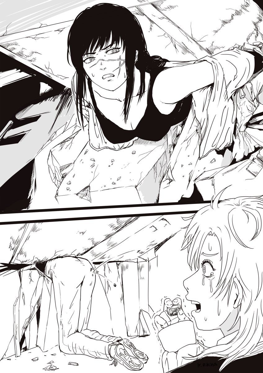 yoru and famine devil (chainsaw man) drawn by k.rikina