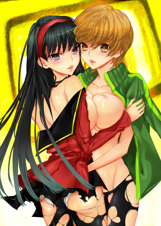 satonaka chie and amagi yukiko (persona and 1 more) drawn by kaguyuzu