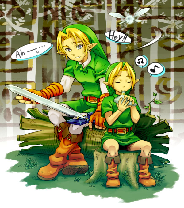 link, young link, and navi (the legend of zelda and 1 more) drawn by akibon