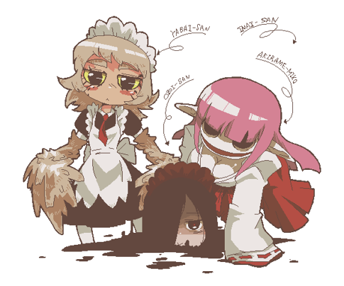 ozoi, yabai, akirame miko, and inai (futaba channel and 1 more) drawn by oso_(toolate)