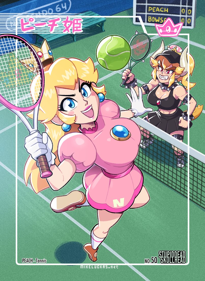 princess peach and bowsette (mario and 3 more) drawn by mike_luckas