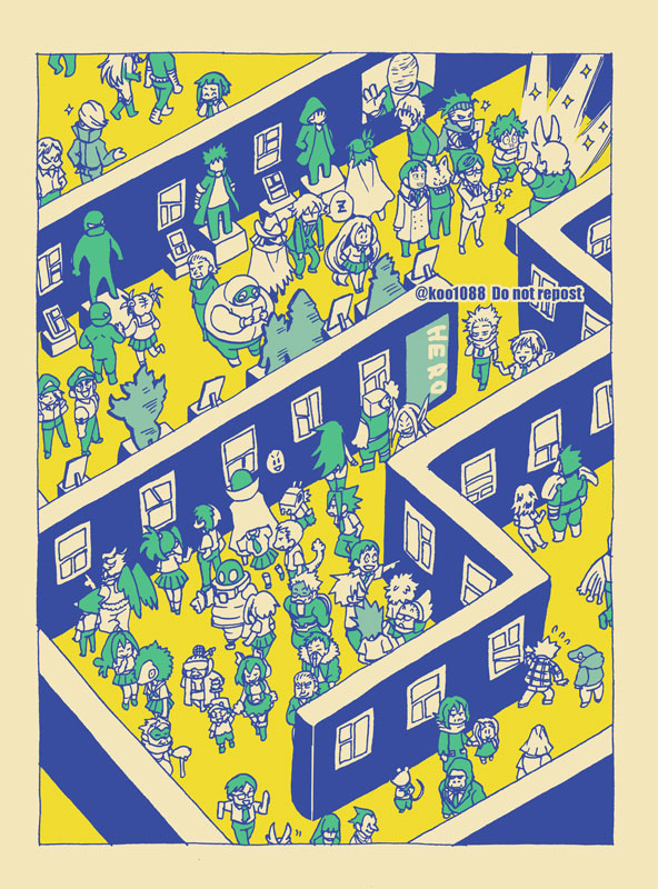 midoriya izuku, mirko, uraraka ochaco, bakugou katsuki, toga himiko, and 61 more (boku no hero academia) drawn by koo1088