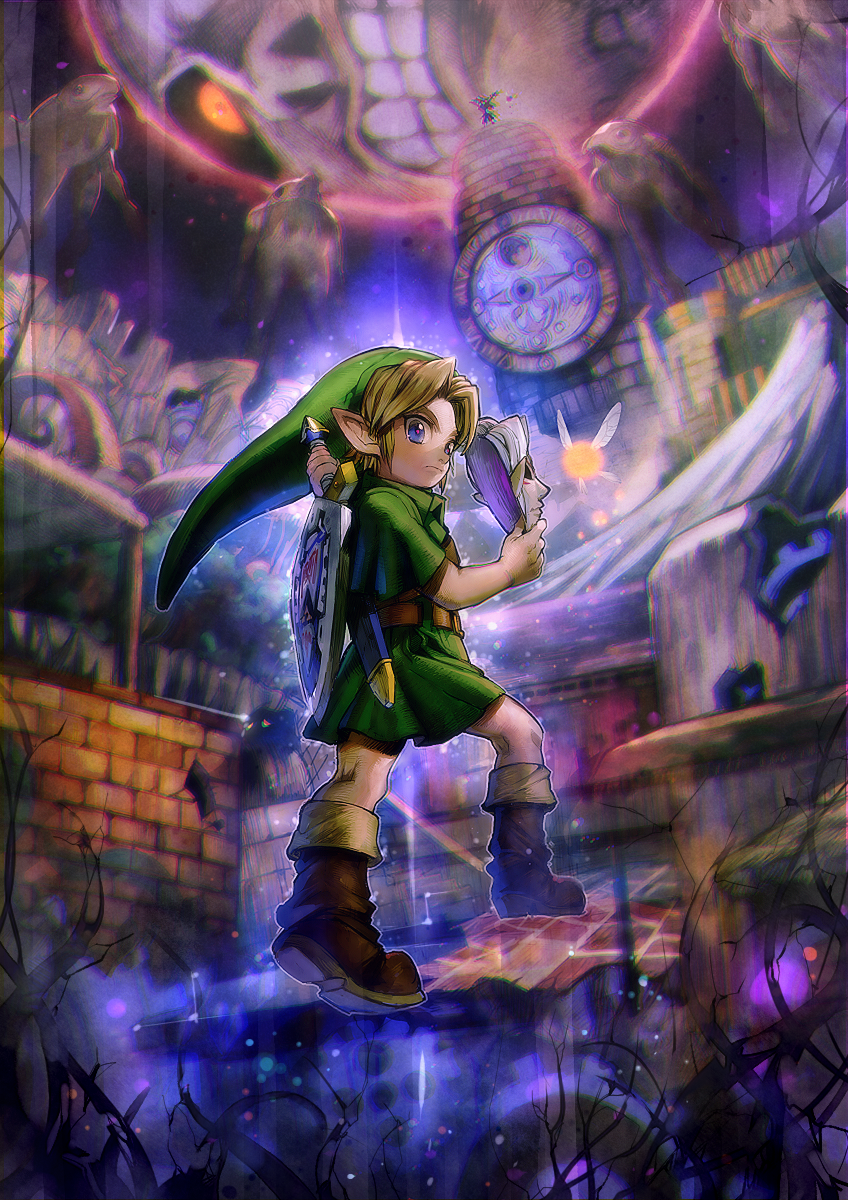 link, young link, majora, fierce deity, tatl, and 4 more (the legend of zelda and 1 more) drawn by aoki_(fumomo)