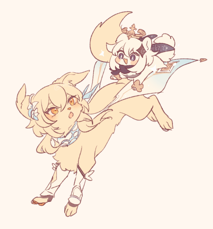 lumine and paimon (genshin impact) drawn by og and whooo-ya