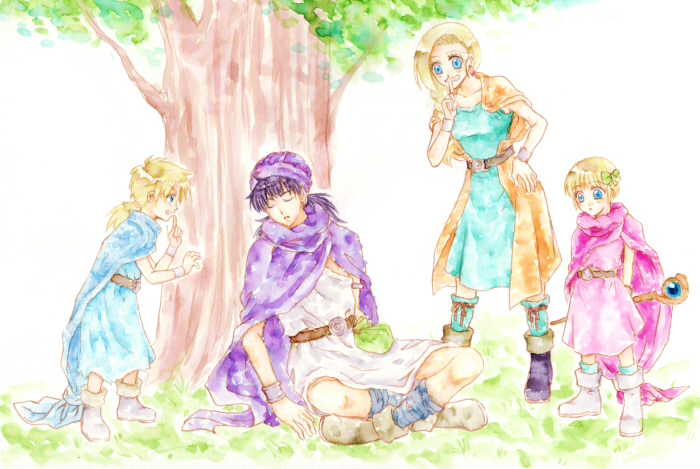 bianca, hero, hero's daughter, and hero's son (dragon quest and 1 more) drawn by puchika