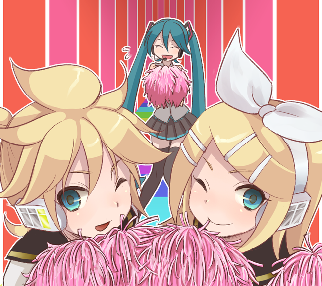 hatsune miku, kagamine rin, and kagamine len (vocaloid) drawn by emdo_(norabbit)