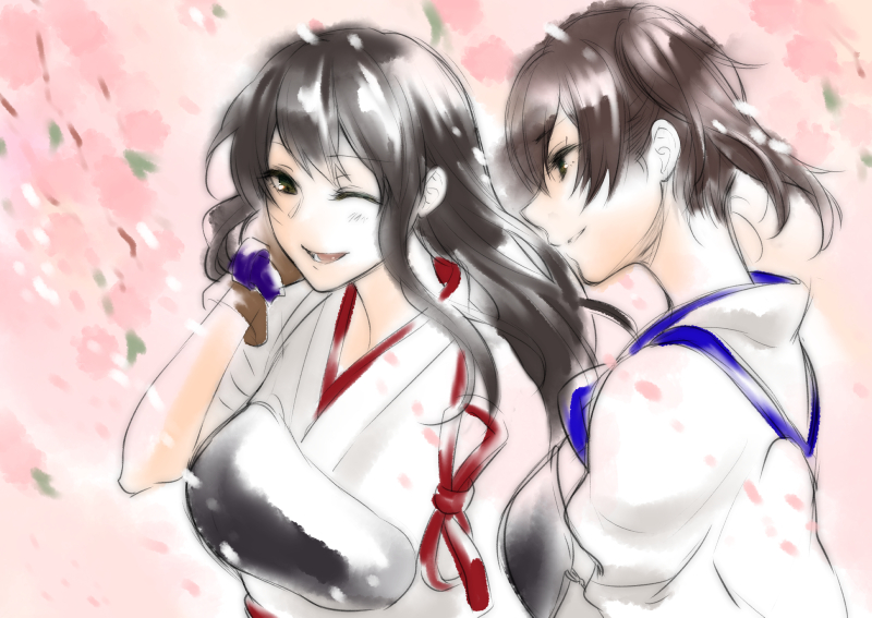 kaga and akagi (kantai collection) drawn by shoukaki_(earthean)