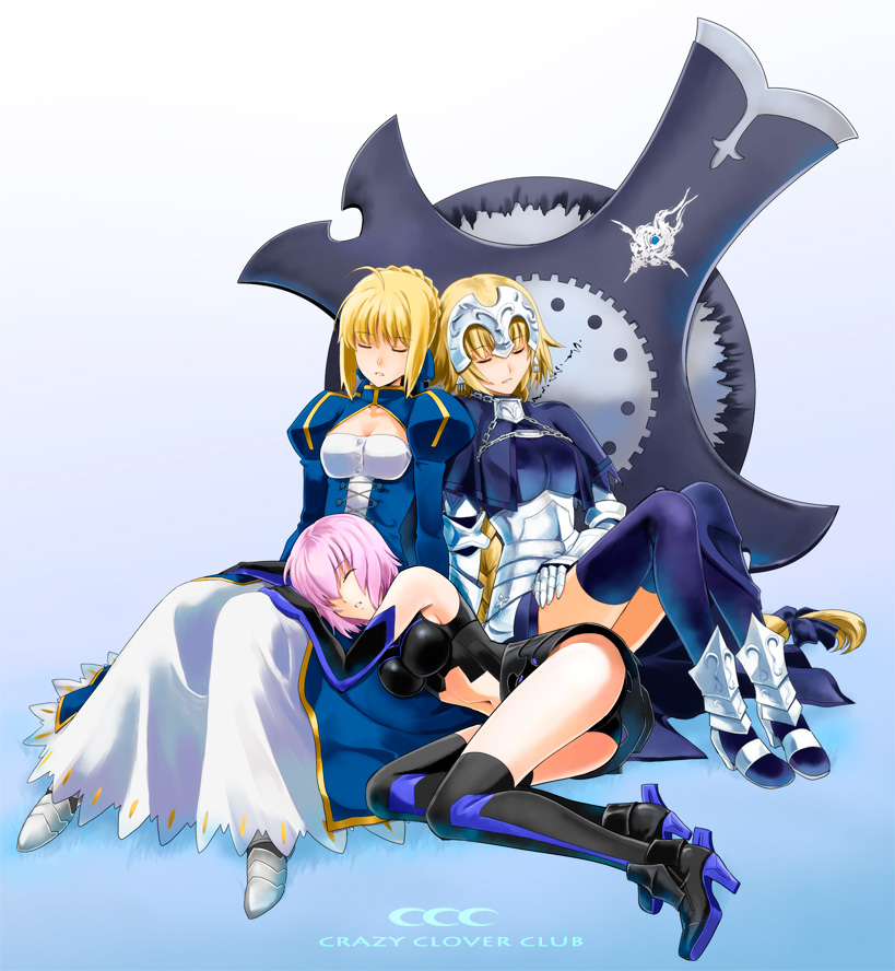 artoria pendragon, saber, mash kyrielight, and jeanne d'arc (fate and 3 more) drawn by shirotsumekusa