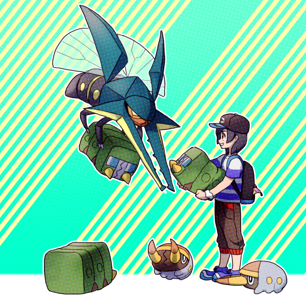 elio, vikavolt, charjabug, and grubbin (pokemon and 1 more) drawn by hk_(nt)