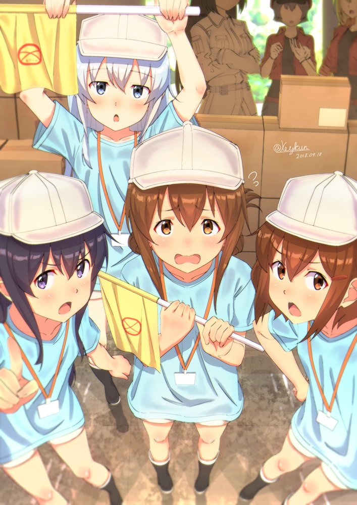 hibiki, inazuma, ikazuchi, akatsuki, nagato, and 6 more (kantai collection and 1 more) drawn by key_kun