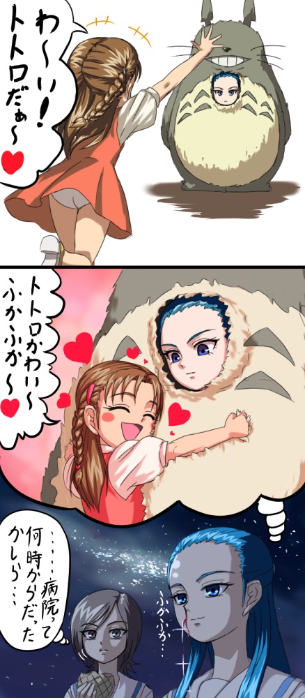 totoro, kiryuu michiru, kiryuu kaoru, and hyuuga minori (precure and 2 more)
