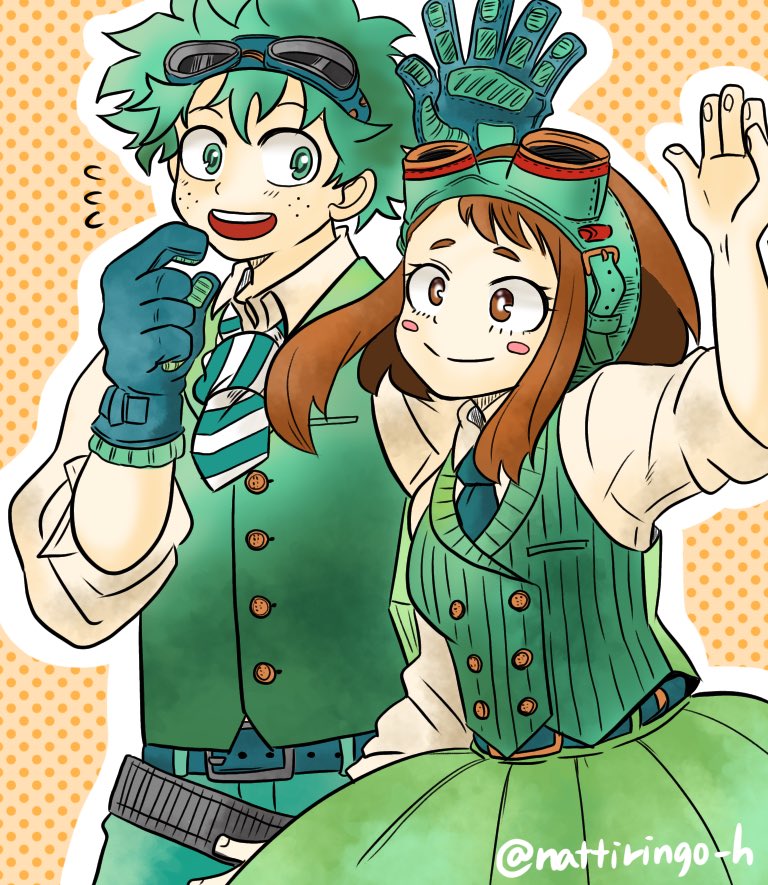 midoriya izuku and uraraka ochaco (boku no hero academia) drawn by nattiringo_h