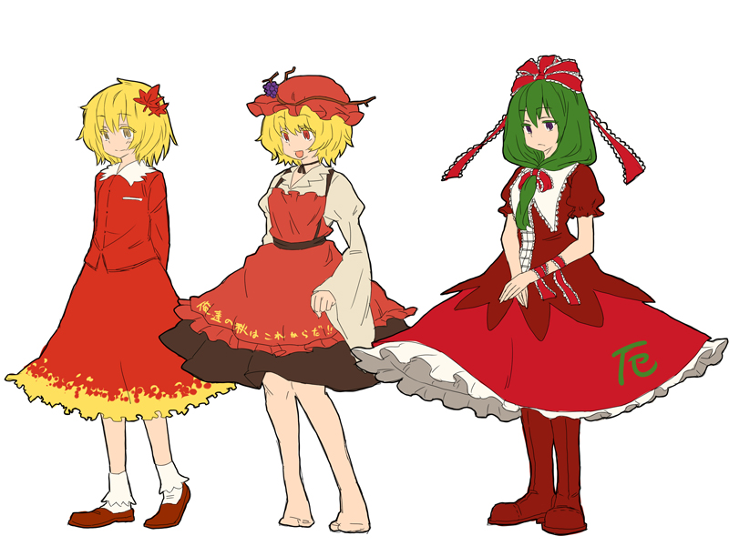 kagiyama hina, aki minoriko, and aki shizuha (touhou) drawn by matsutani