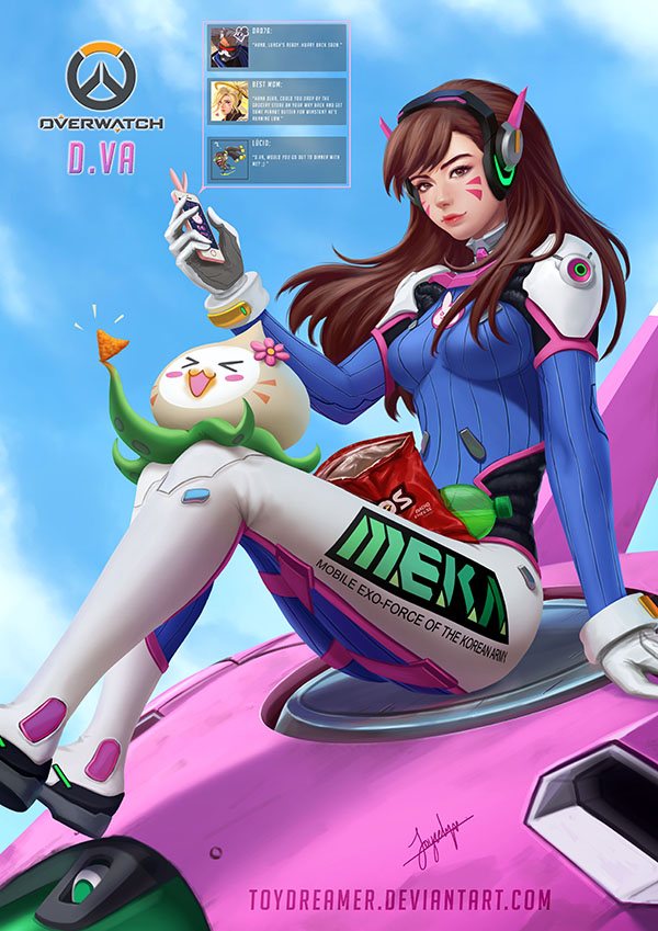 d.va, mercy, soldier: 76, lucio, and pachimari (overwatch and 2 more) drawn by joycelyn_ong