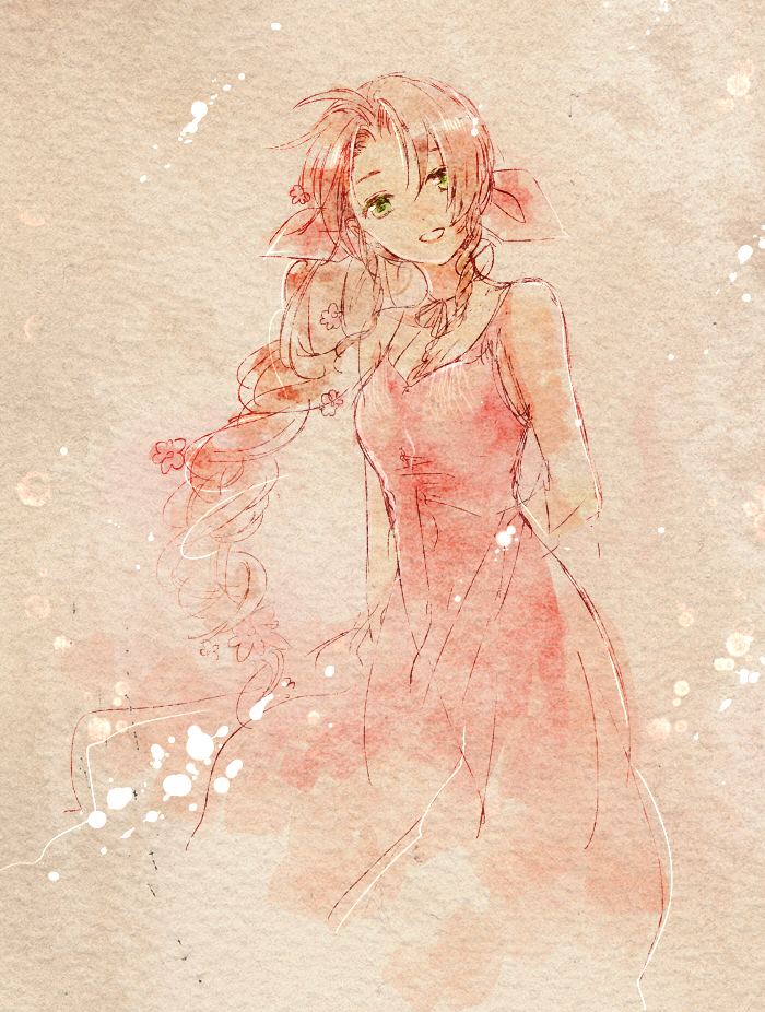 aerith gainsborough (final fantasy and 1 more) drawn by takanamushi