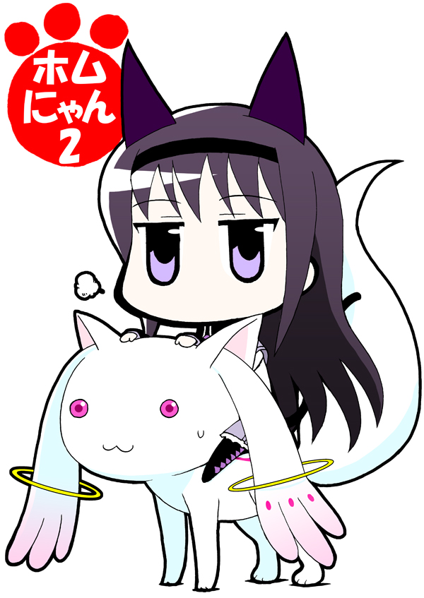 akemi homura and kyubey (mahou shoujo madoka magica) drawn by wasu