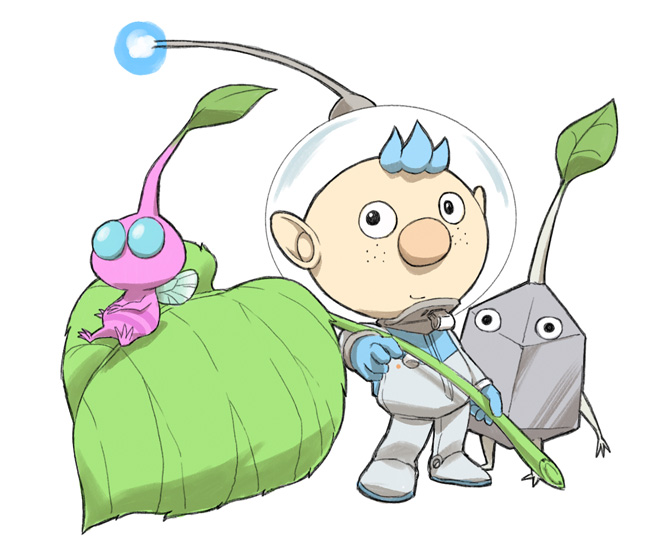 winged pikmin, rock pikmin, and alph (pikmin) drawn by naru_(wish_field)