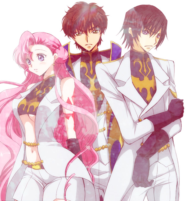 lelouch vi britannia, kururugi suzaku, and euphemia li britannia (code geass) drawn by akina_tsukako