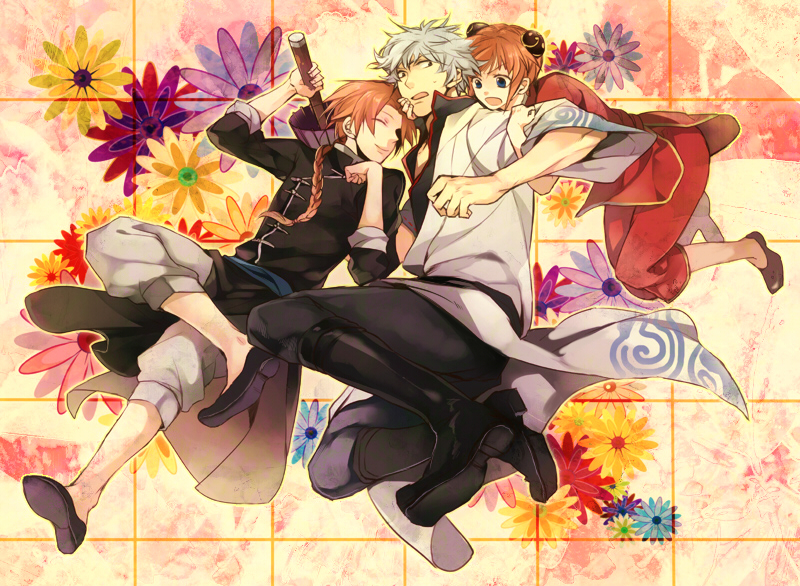 sakata gintoki, kagura, and kamui (gintama) drawn by futaba_hazuki