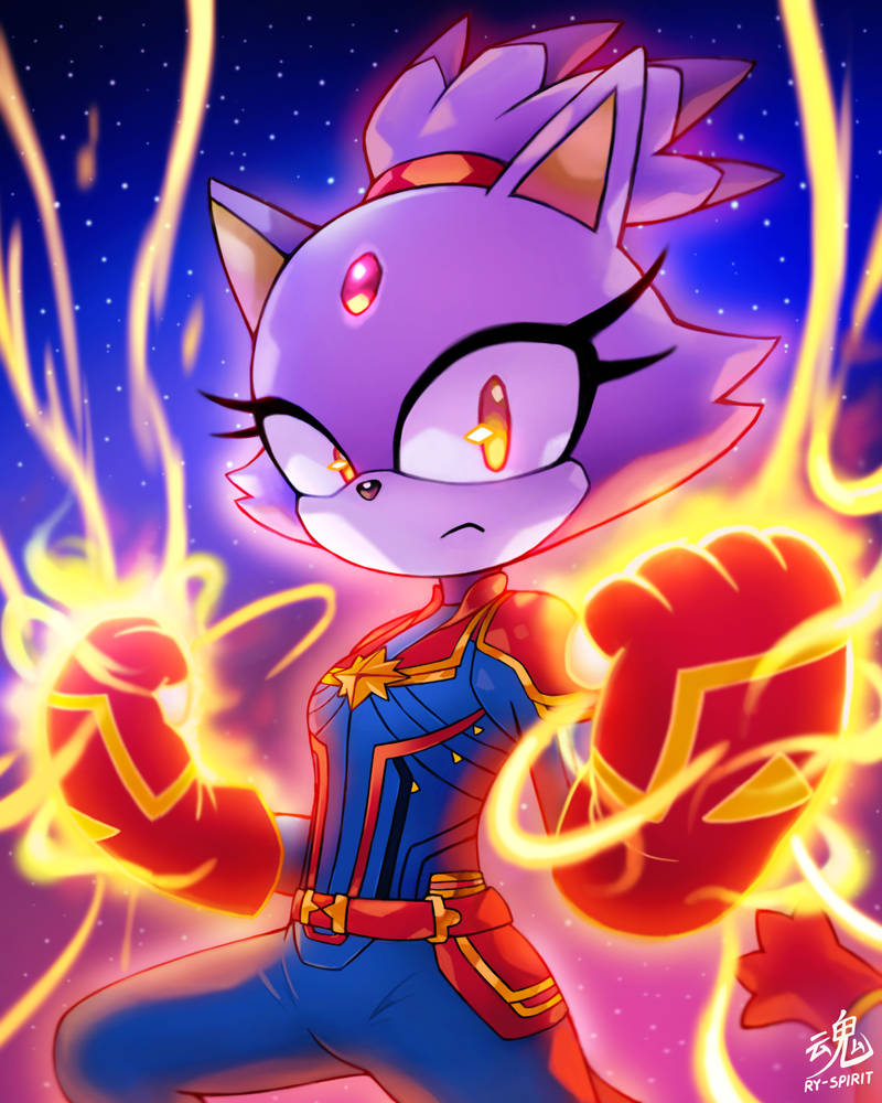 blaze the cat and captain marvel (marvel and 1 more) drawn by ry-spirit