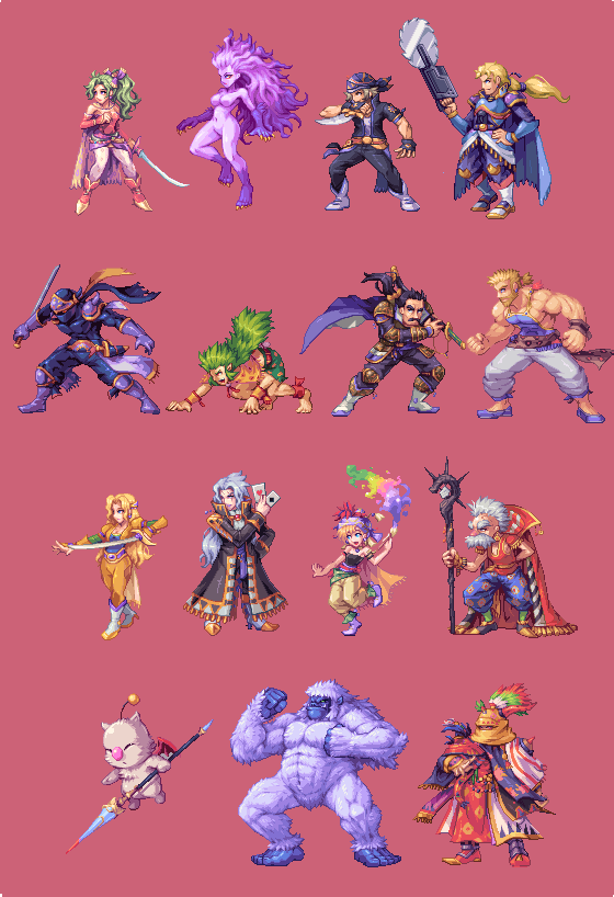 terra branford, moogle, celes chere, locke cole, relm arrowny, and 11 more (final fantasy and 1 more) drawn by abysswolf