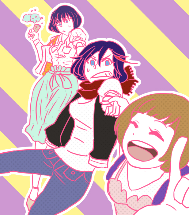 matoi ryuuko, kiryuuin satsuki, and mankanshoku mako (kill la kill) drawn by yyyutori