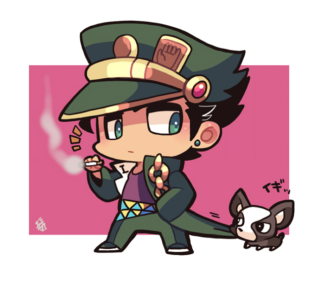 kujo jotaro and iggy (jojo no kimyou na bouken and 1 more) drawn by kotorai