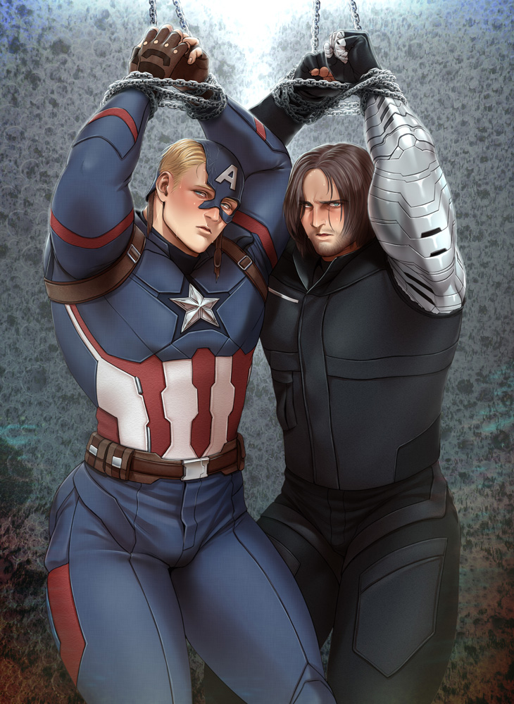 steve rogers, captain america, bucky barnes, and winter soldier (marvel and 3 more) drawn by mxsxe