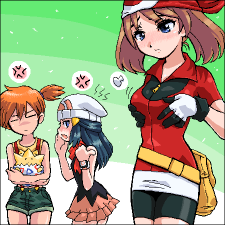 dawn, may, misty, and togepi (pokemon) drawn by johnnie