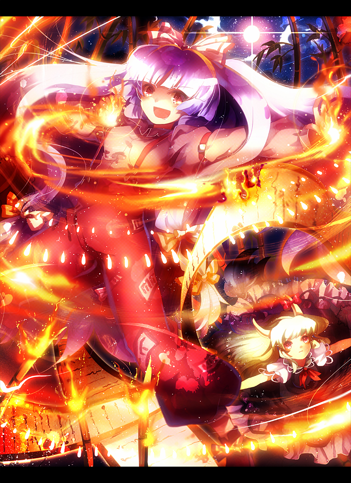 fujiwara no mokou, kamishirasawa keine, and ex-keine (touhou) drawn by aquamarine