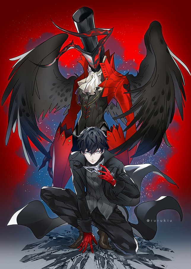 amamiya ren, joker, and arsene (persona and 1 more) drawn by naru_(rurukiu)